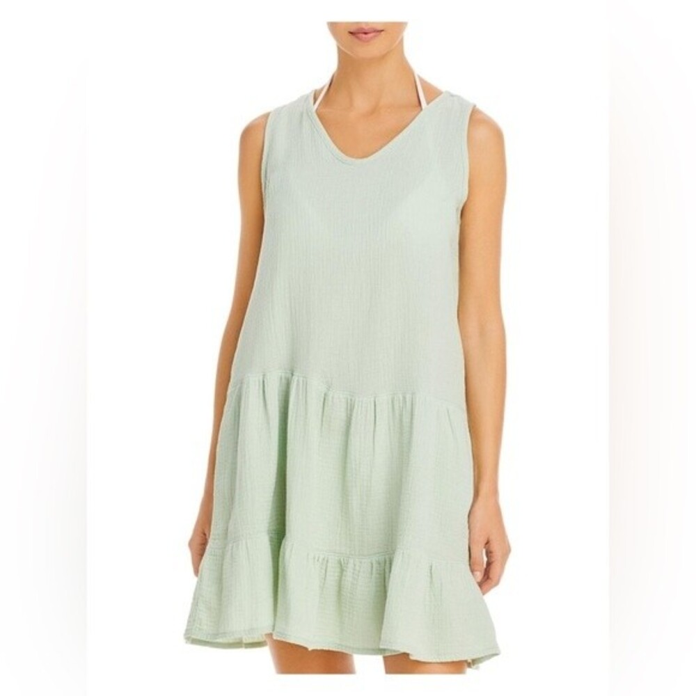 NWT J. VALDI Cotton Midi Sundress Tiered Sage Size Large